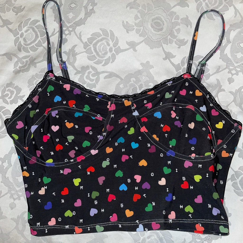 Rainbow Hearts Black Omighty Bustier Cami With Lace Trimming